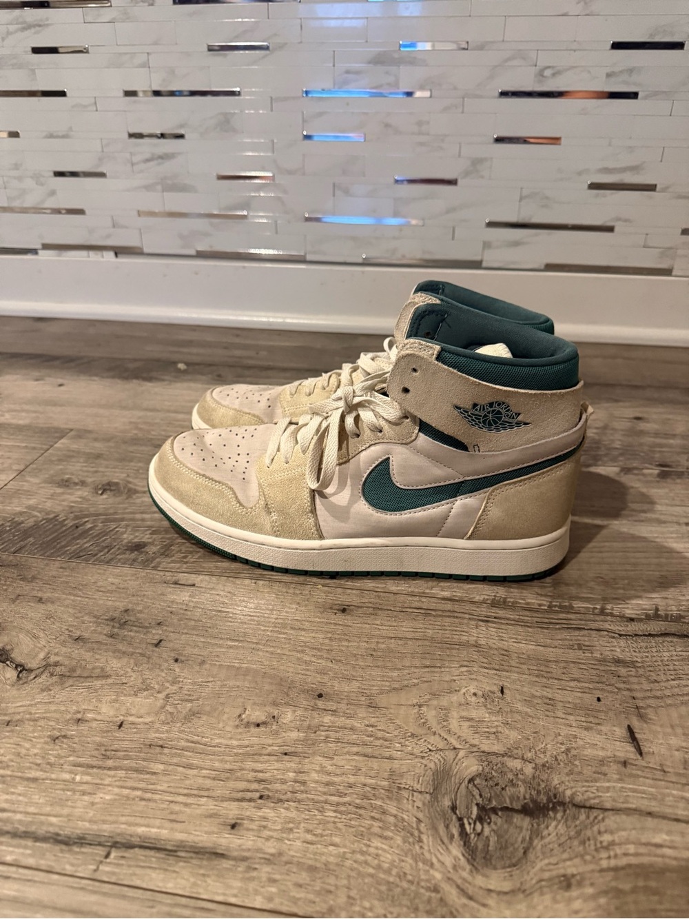 Jordan Teal and Cream High-Top Sneakers